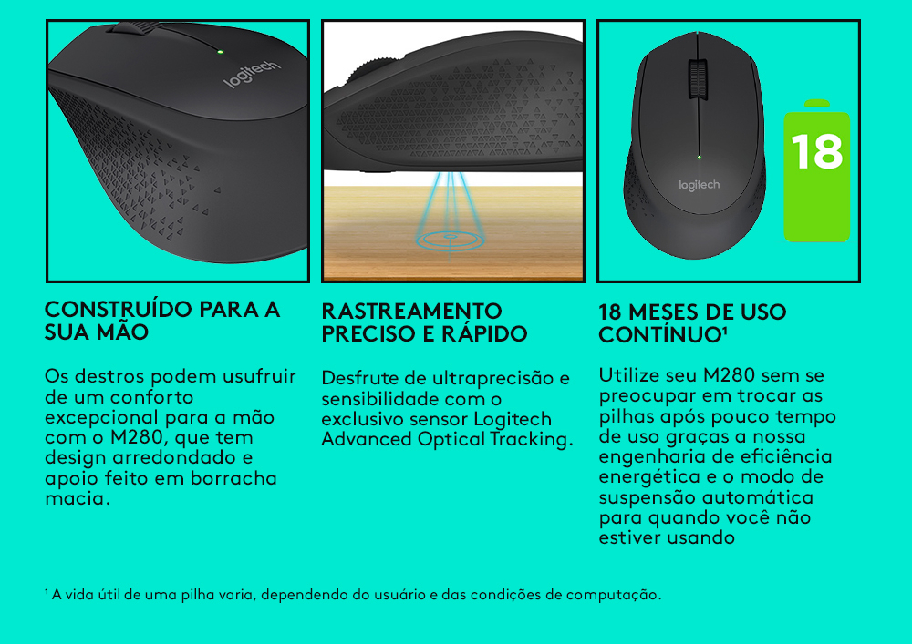 Mouse Logitech Sem Fio Nano M280 Preto